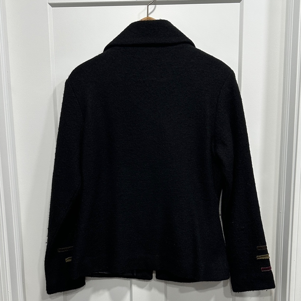 Carson Black Wool Swing Jacket with Decorative Buttons Appliquéd Fabric - Size M - Picture 7 of 16